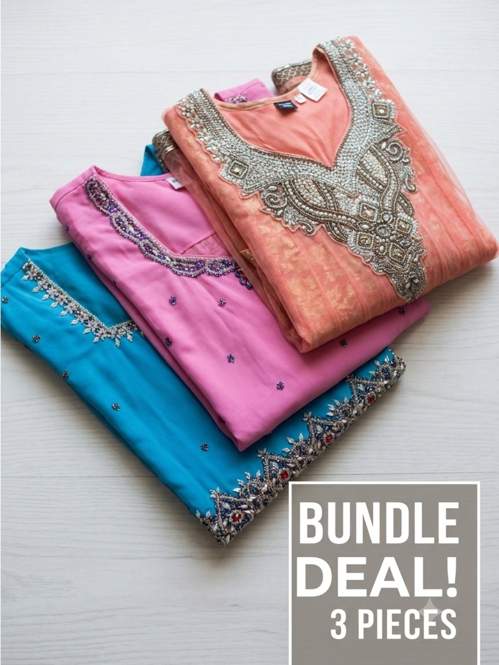 Embellished Ethnic Tunic Bundle - Coral, Pink & Blue